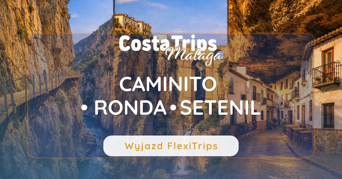 Caminito del Rey wyjazd z polskojęzycznym pilotem z Costa del Sol — FlexiTrips - drewniane kładki nad przepaścią w wąwozie Gaitanes, CostaTrips Malaga