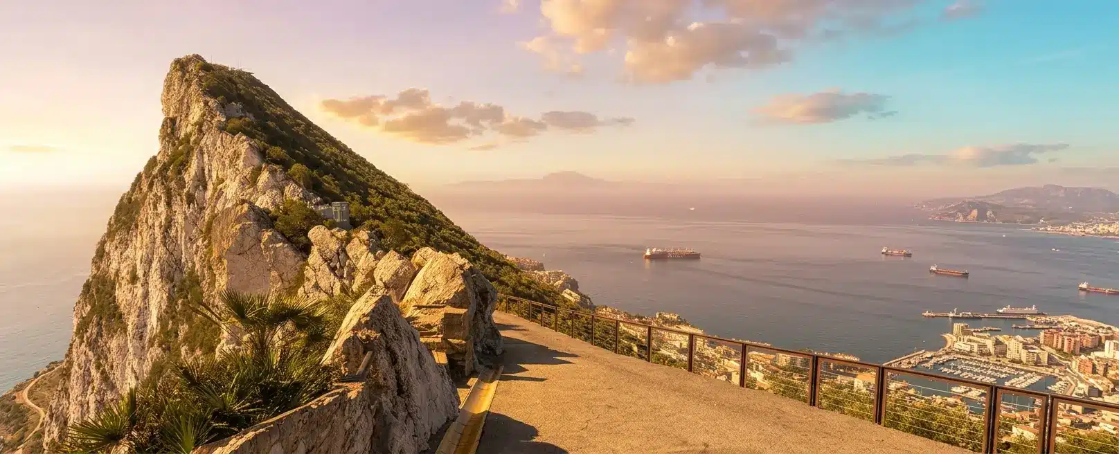 Widok na Skałę Gibraltarską, zatokę Algeciras; Afrykę z Hiszpanii